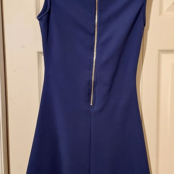 Mi Ami Skater Mini Dress Blue V Neck Back Zip Fit Flare Party Club Stretch - Picture 6 of 9